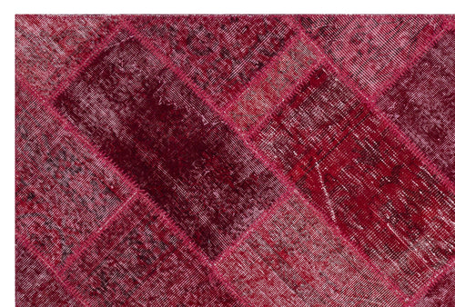 Iskece 31266 Red Patchwork Wool Handmade Area Rug 5'3" x 7'7"