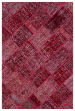 Iskece 31266 Red Patchwork Wool Handmade Area Rug 5'3" x 7'7"