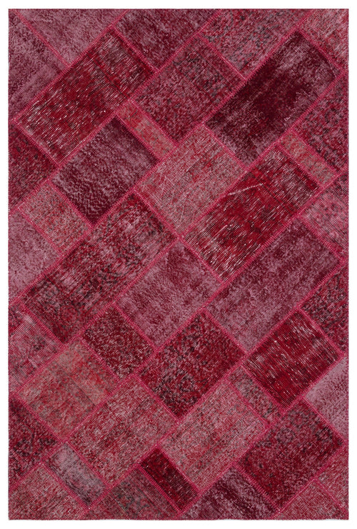 Iskece 31266 Red Patchwork Wool Handmade Area Rug 5'3" x 7'7"