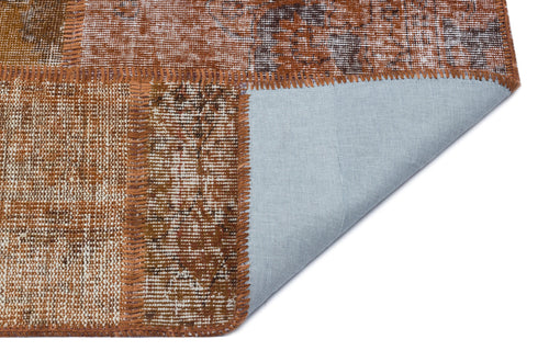 Iskece 31268 Brown Patchwork Wool Handmade Area Rug 5'3" x 7'7"