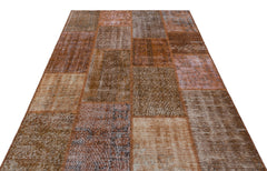 Iskece 31268 Brown Patchwork Wool Handmade Area Rug 5'3" x 7'7"