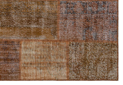 Iskece 31268 Brown Patchwork Wool Handmade Area Rug 5'3" x 7'7"