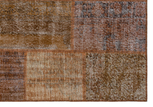 Iskece 31268 Brown Patchwork Wool Handmade Area Rug 5'3" x 7'7"