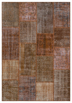 Iskece 31268 Brown Patchwork Wool Handmade Area Rug 5'3" x 7'7"