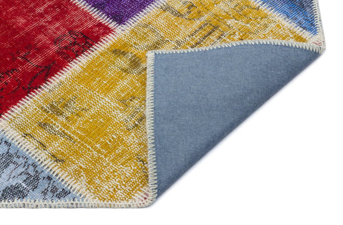 Iskece 31277 Beige Patchwork Wool Handmade Area Rug 5'3" x 7'7"