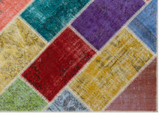 Iskece 31277 Beige Patchwork Wool Handmade Area Rug 5'3" x 7'7"