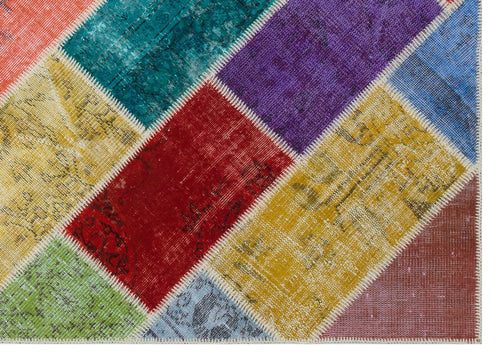 Iskece 31277 Beige Patchwork Wool Handmade Area Rug 5'3" x 7'7"