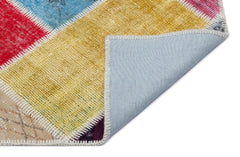 Iskece 31287 Beige Patchwork Wool Handmade Area Rug 5'3" x 7'7"