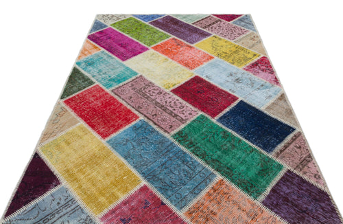 Iskece 31287 Beige Patchwork Wool Handmade Area Rug 5'3" x 7'7"
