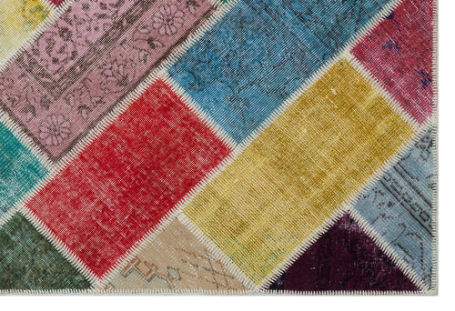Iskece 31287 Beige Patchwork Wool Handmade Area Rug 5'3" x 7'7"