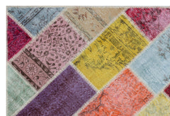 Iskece 31287 Beige Patchwork Wool Handmade Area Rug 5'3" x 7'7"