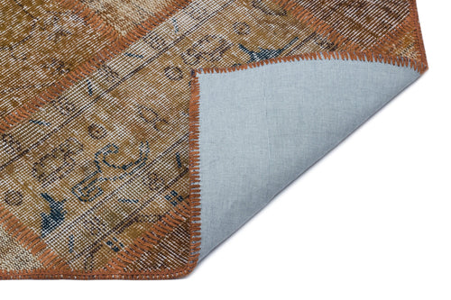 Iskece 31292 Brown Patchwork Wool Handmade Area Rug 5'3" x 7'7"