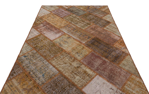 Iskece 31292 Brown Patchwork Wool Handmade Area Rug 5'3" x 7'7"