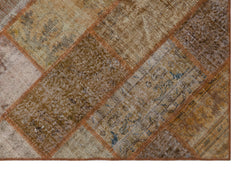Iskece 31292 Brown Patchwork Wool Handmade Area Rug 5'3" x 7'7"