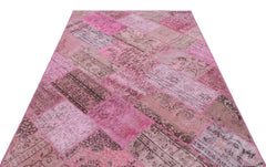 Iskece 31299 Pink Patchwork Wool Handmade Area Rug 5'3" x 7'7"