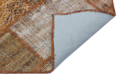 Iskece 31313 Brown Patchwork Wool Handmade Area Rug 5'3" x 7'7"