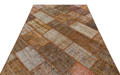 Iskece 31313 Brown Patchwork Wool Handmade Area Rug 5'3" x 7'7"