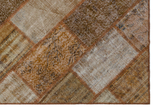 Iskece 31313 Brown Patchwork Wool Handmade Area Rug 5'3" x 7'7"