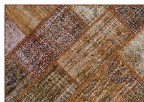 Iskece 31313 Brown Patchwork Wool Handmade Area Rug 5'3" x 7'7"