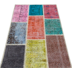 Iskece 31344 Beige Patchwork Wool Handmade Area Rug 2'7" x 4'11"