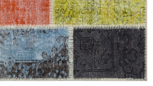 Iskece 31344 Beige Patchwork Wool Handmade Area Rug 2'7" x 4'11"