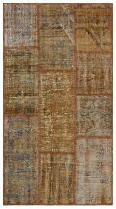 Iskece 31348 Brown Patchwork Wool Handmade Area Rug 2'7" x 4'11"