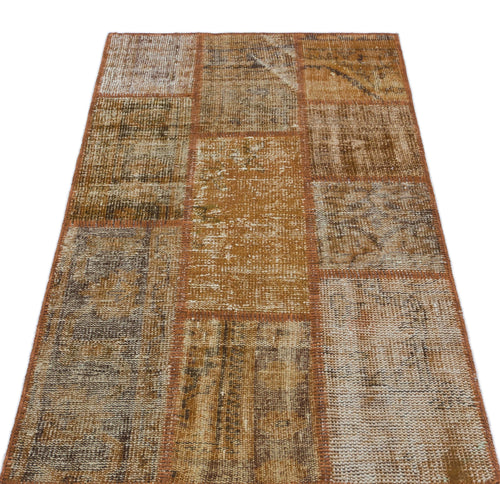 Iskece 31348 Brown Patchwork Wool Handmade Area Rug 2'7" x 4'11"