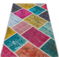 Iskece 31350 Beige Patchwork Wool Handmade Area Rug 2'7" x 4'11"