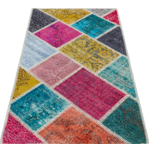 Iskece 31350 Beige Patchwork Wool Handmade Area Rug 2'7" x 4'11"