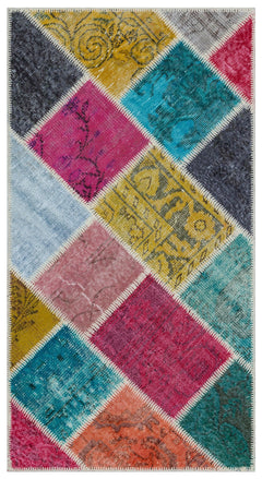 Iskece 31350 Beige Patchwork Wool Handmade Area Rug 2'7" x 4'11"