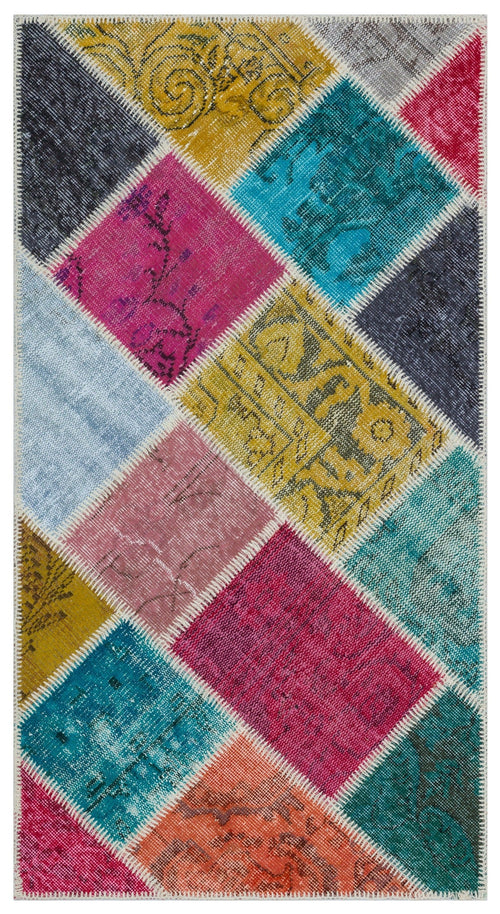 Iskece 31350 Beige Patchwork Wool Handmade Area Rug 2'7" x 4'11"