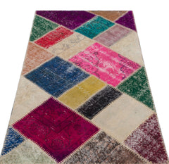 Iskece 31364 Beige Patchwork Wool Handmade Area Rug 2'7" x 4'11"