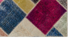 Iskece 31364 Beige Patchwork Wool Handmade Area Rug 2'7" x 4'11"
