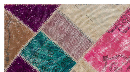 Iskece 31364 Beige Patchwork Wool Handmade Area Rug 2'7" x 4'11"