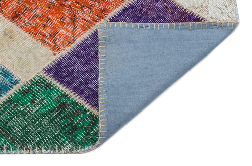 Iskece 31366 Beige Patchwork Wool Handmade Area Rug 2'7" x 4'11"