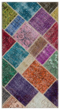 Iskece 31366 Beige Patchwork Wool Handmade Area Rug 2'7" x 4'11"