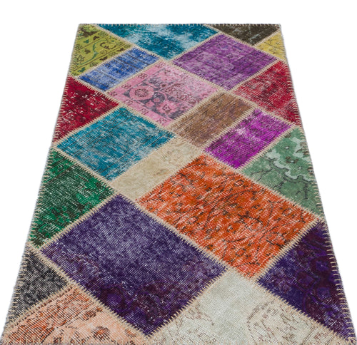 Iskece 31366 Beige Patchwork Wool Handmade Area Rug 2'7" x 4'11"