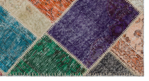 Iskece 31366 Beige Patchwork Wool Handmade Area Rug 2'7" x 4'11"