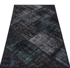 Iskece 31367 Black Patchwork Wool Handmade Area Rug 2'7" x 4'11"