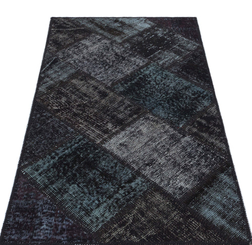 Iskece 31367 Black Patchwork Wool Handmade Area Rug 2'7" x 4'11"