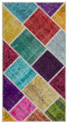 Iskece 31375 Beige Patchwork Wool Handmade Area Rug 2'7" x 4'11"