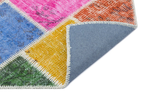 Iskece 31376 Beige Patchwork Wool Handmade Area Rug 2'7" x 4'11"