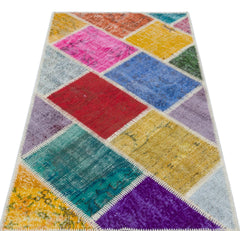 Iskece 31376 Beige Patchwork Wool Handmade Area Rug 2'7" x 4'11"