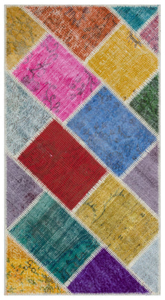 Iskece 31376 Beige Patchwork Wool Handmade Area Rug 2'7" x 4'11"