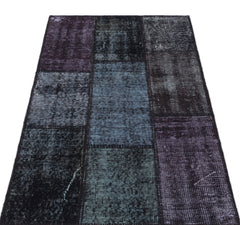 Iskece 31377 Black Patchwork Wool Handmade Area Rug 2'7" x 4'11"