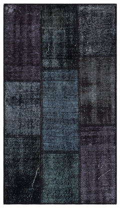 Iskece 31377 Black Patchwork Wool Handmade Area Rug 2'7" x 4'11"