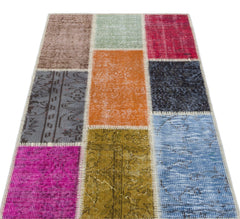Iskece 31379 Beige Patchwork Wool Handmade Area Rug 2'7" x 4'11"