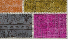 Iskece 31379 Beige Patchwork Wool Handmade Area Rug 2'7" x 4'11"