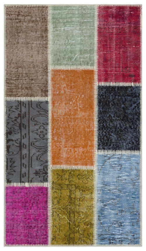 Iskece 31379 Beige Patchwork Wool Handmade Area Rug 2'7" x 4'11"
