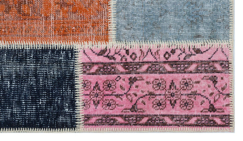 Iskece 31380 Beige Patchwork Wool Handmade Area Rug 2'7" x 4'11"